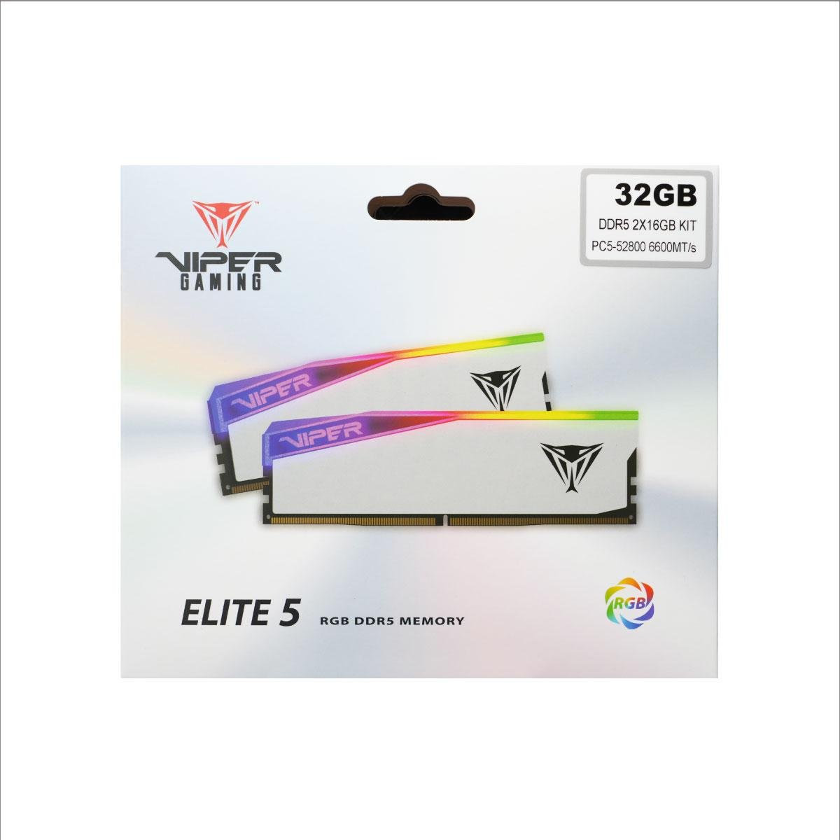 Elite5_32GB_Packaging_A MEMORIA DDR5 KIT 32GB PATRIOT VIPER ELITE WHITE A 5600MHZ - Imagen 1
